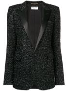 Saint Laurent Tuxedo Style Sequin Blazer - Black