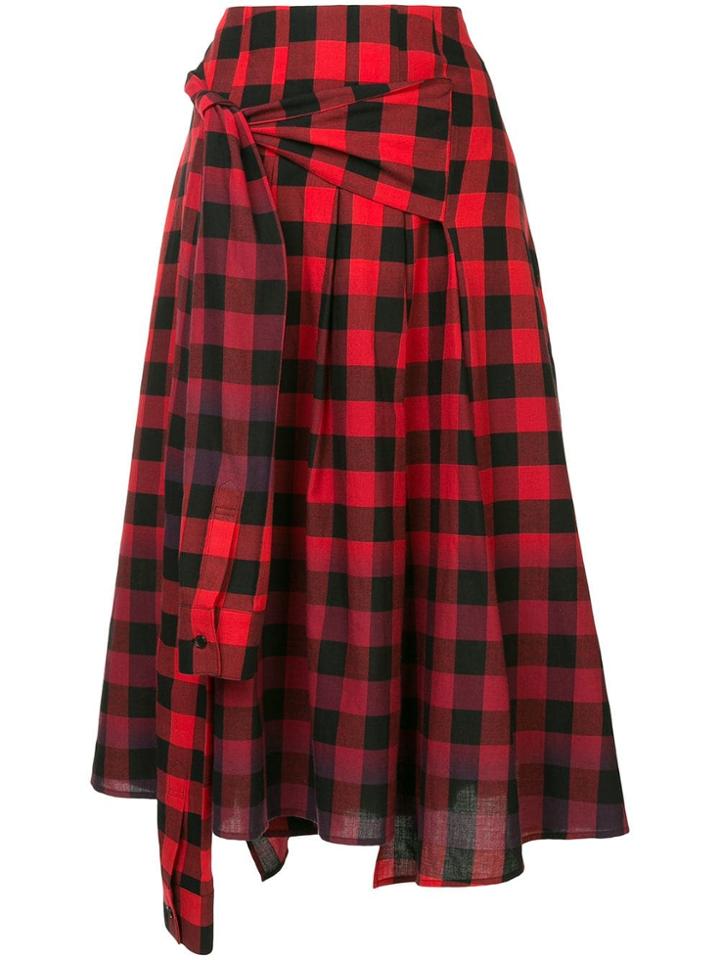 Juun.j Asymmetric Gingham Skirt - Red