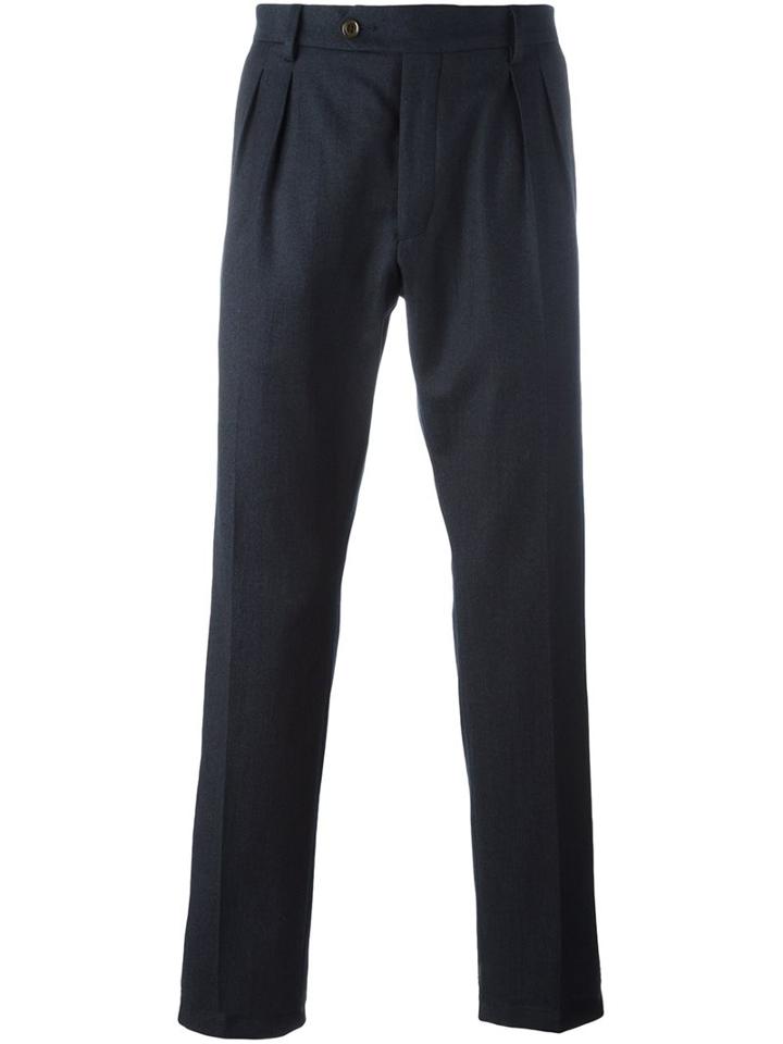 Al Duca D'aosta 1902 Pleat Detail Straight Leg Trousers, Men's, Size: 52, Blue, Cotton/polyamide/virgin Wool