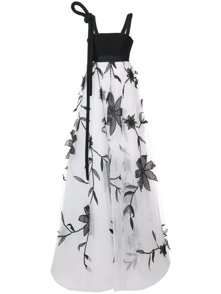 Oscar De La Renta Appliqué Tulle Gown - Black