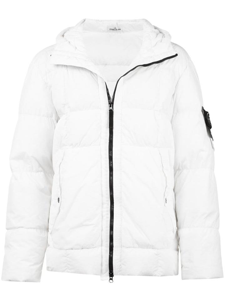 Stone Island Zip Front Padded Jacket - White