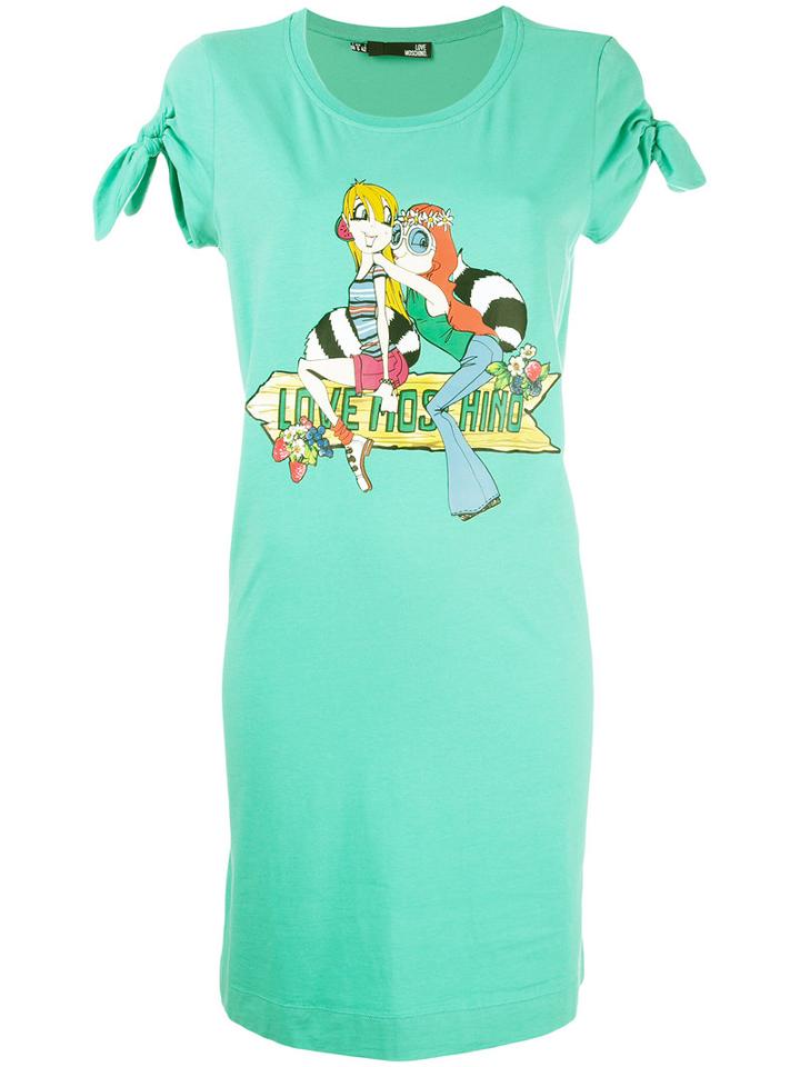 Love Moschino Logo Jersey Dress, Women's, Size: 38, Green, Cotton/spandex/elastane