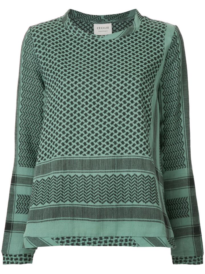 Cecilie Copenhagen Mixed-print Round-neck Blouse - Green