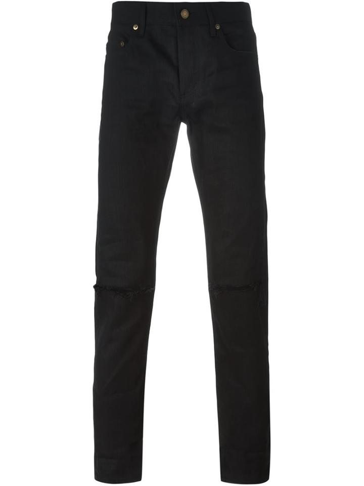 Saint Laurent Distressed Slim Jeans, Men's, Size: 28, Black, Cotton/polyurethane