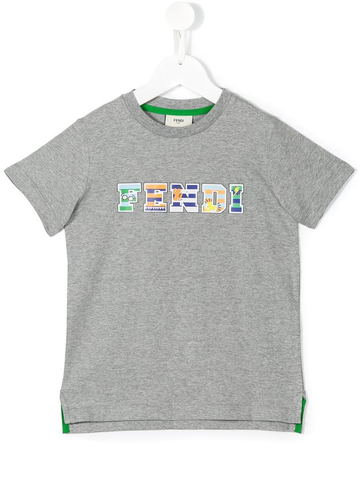 Fendi Kids Logo Print T-shirt, Boy's, Size: 6 Yrs, Grey