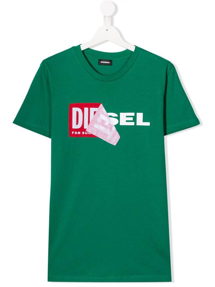 Diesel Kids Peeled Logo T-shirt - Green