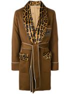 Dolce & Gabbana Leopard Print Panel Robe Coat - Brown