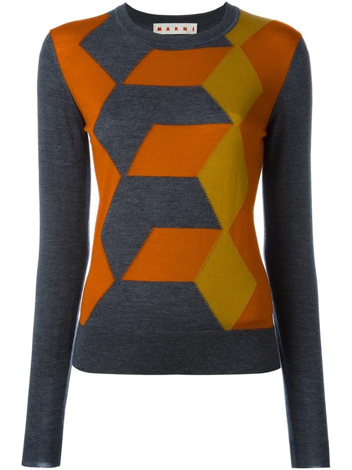 Marni Angular Chevron Pattern Jumper, Women's, Size: 40, Grey, Virgin Wool