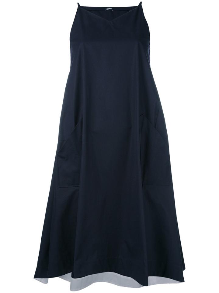 Jil Sander Navy - Side Pockets Flared Dress - Women - Cotton - 36, Blue, Cotton
