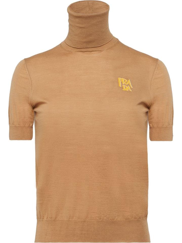 Prada Turtleneck Shortsleeved Knitted Blouse - Brown