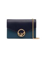 Fendi Blue And Grey Logo Leather Wallet On Chain