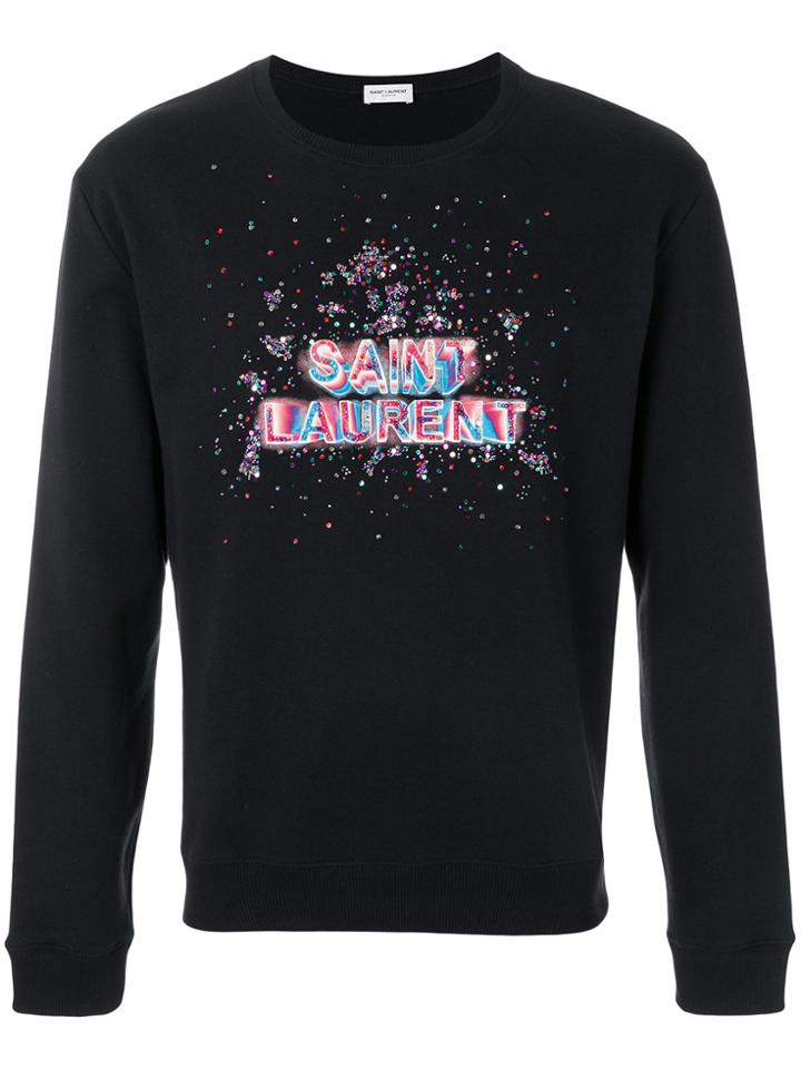 Saint Laurent Bead Embroidery Logo Sweatshirt - Black