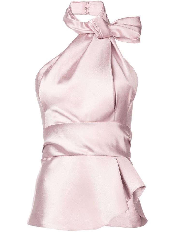 Brandon Maxwell Tied Halterneck Satin Blouse - Pink & Purple