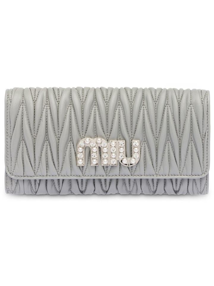 Miu Miu Matelassé Nappa Wallet - Grey
