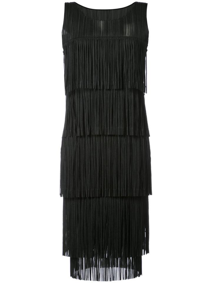 Pleats Please By Issey Miyake - Fringed Shift Dress - Women - Polyester - 4, Black, Polyester