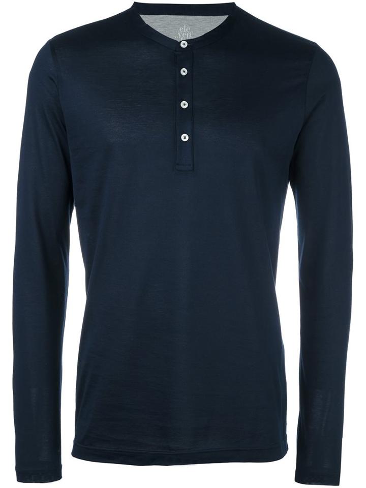 Eleventy Henley Longsleeved T-shirt, Men's, Size: Xl, Blue, Cotton