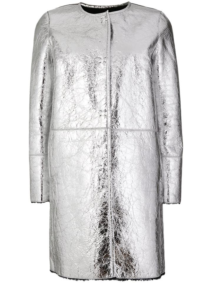 Yves Salomon Long Crinkled Coat - Metallic