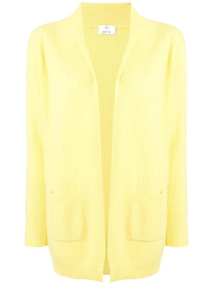 Allude Ribbed Draped Cardigan - Yellow