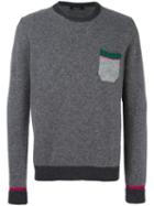 Roberto Collina Contrast Pocket Crew Neck Sweater, Men's, Size: 52, Grey, Merino