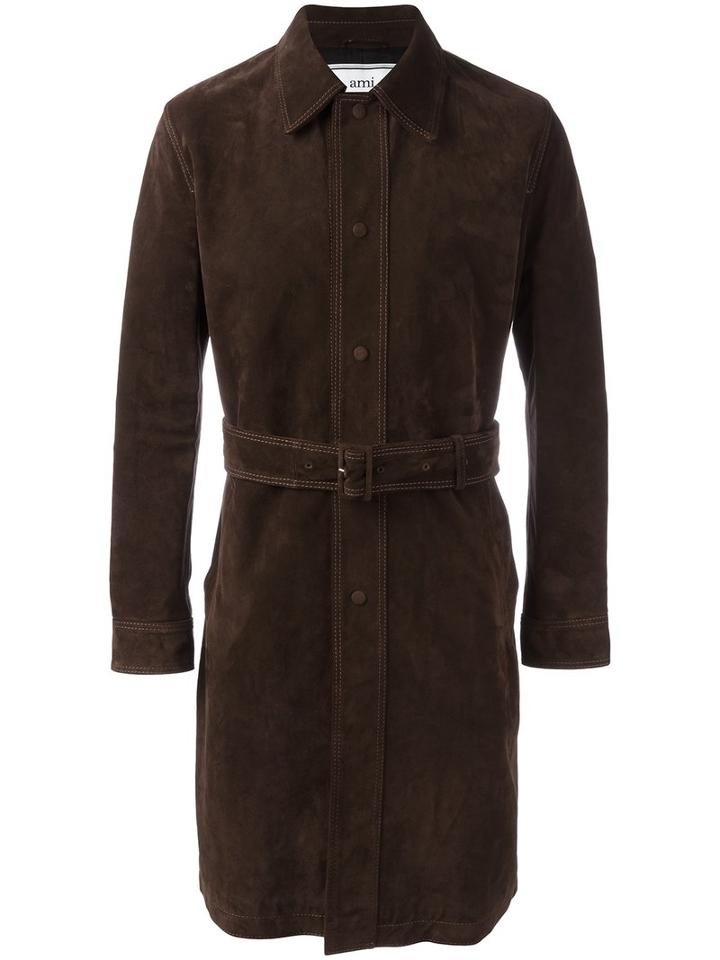 Ami Alexandre Mattiussi Suede Trench Coat, Men's, Size: Small, Brown, Acetate/suede