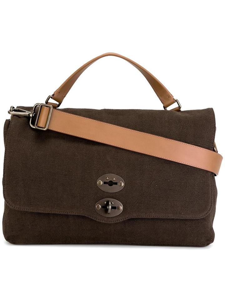 Zanellato Postina Tote, Men's, Brown, Calf Leather/canvas