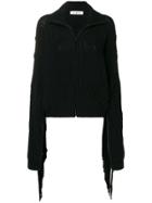 Almaz Fringed Sleeve Zipped Cardigan - Black