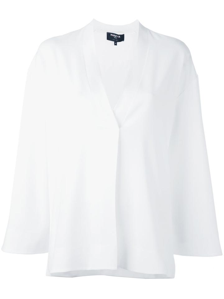 Paule Ka Longsleeve V-neck Top, Women's, Size: 40, White, Triacetate/polyester