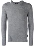 Diesel Destroyed Effect Pullover, Men's, Size: Large, Grey, Nylon/wool/alpaca