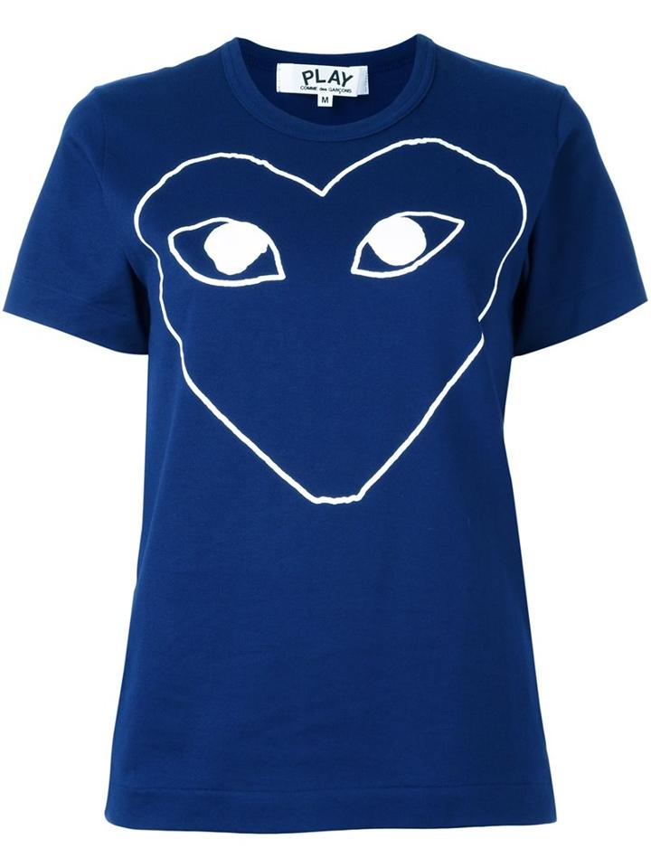 Comme Des Garçons Play Logo Print T-shirt, Women's, Size: Small, Blue, Cotton