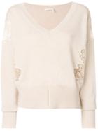 Chloé Lace Detail V Neck Sweater - Nude & Neutrals