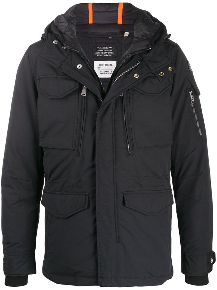 Schott Hooded Zip-front Jacket - Black