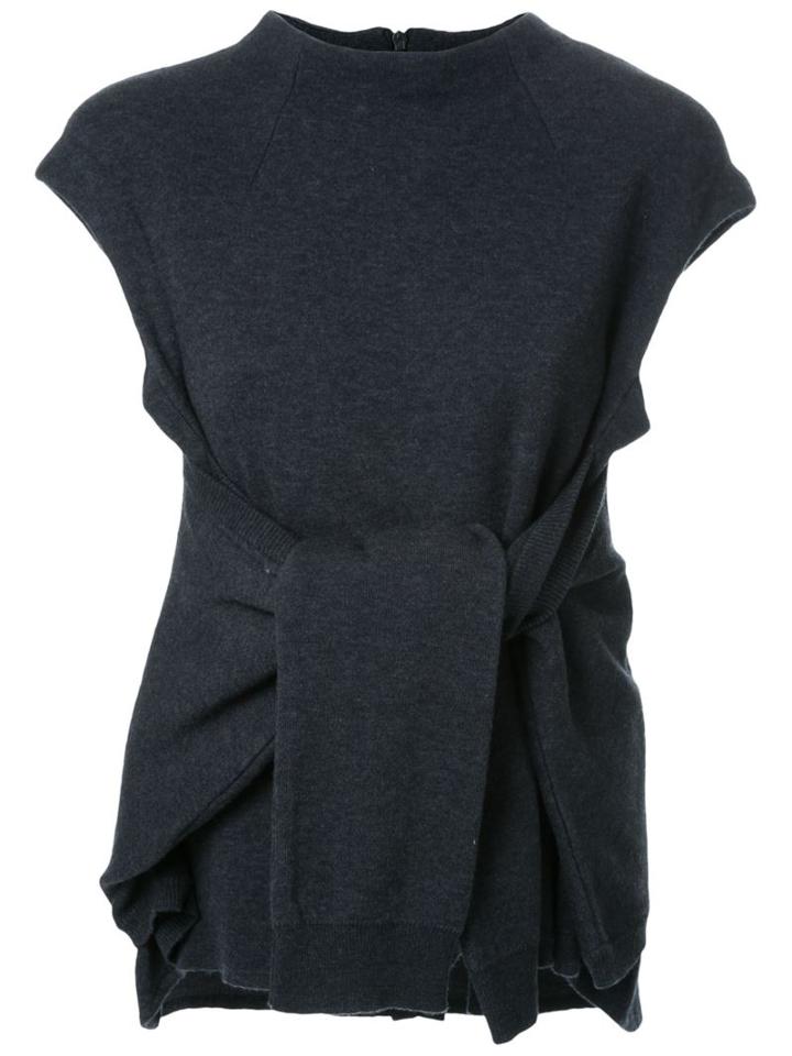 Fad Three Tied Front Knitted Blouse, Women's, Grey, Acrylic/nylon/wool