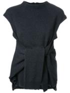 Fad Three Tied Front Knitted Blouse, Women's, Grey, Acrylic/nylon/wool