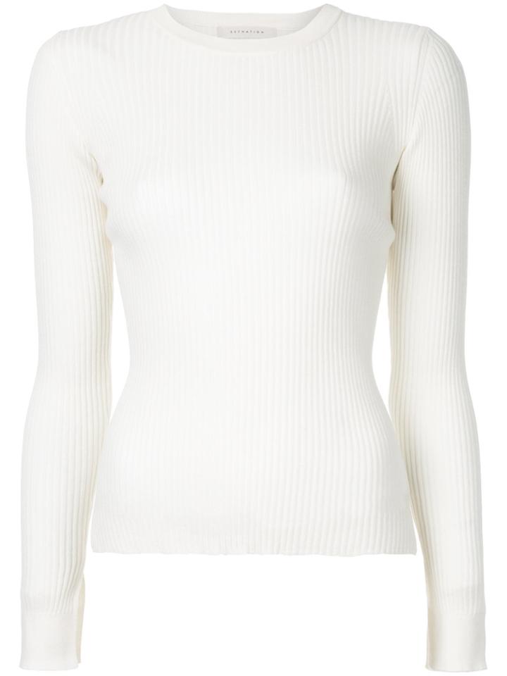 Estnation Round Neck Ribbed Top - White