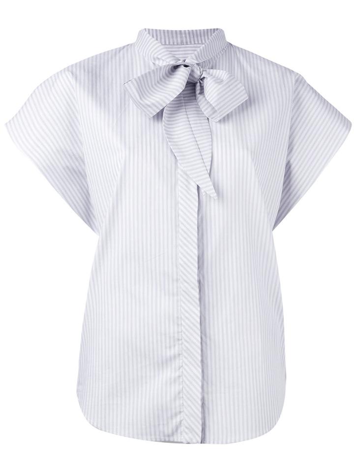 Mm6 Maison Margiela - Micro-stripe Cap Sleeve Bow Shirt - Women - Cotton - 44, Grey, Cotton