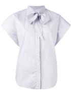 Mm6 Maison Margiela - Micro-stripe Cap Sleeve Bow Shirt - Women - Cotton - 44, Grey, Cotton