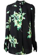 Proenza Schouler Tie Cuff Floral Print Shirt, Women's, Size: 4, Black, Silk/acetate/viscose