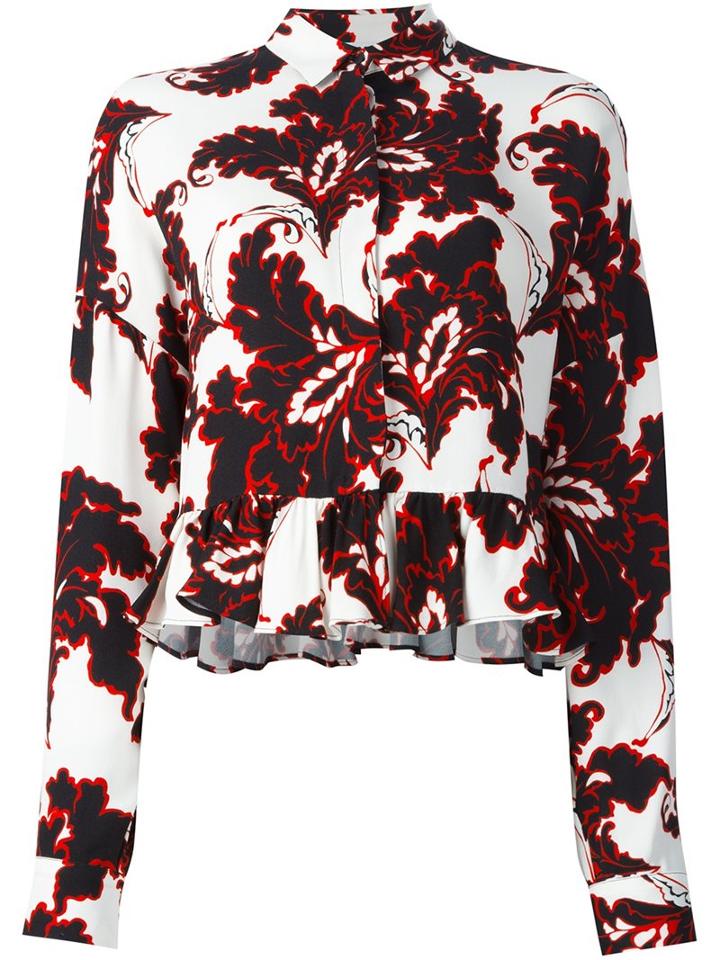 Msgm Floral Print Longsleeved Blouse, Women's, Size: 40, White, Viscose