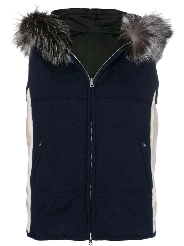 N.peal Fox Fur Trim Gilet - Blue