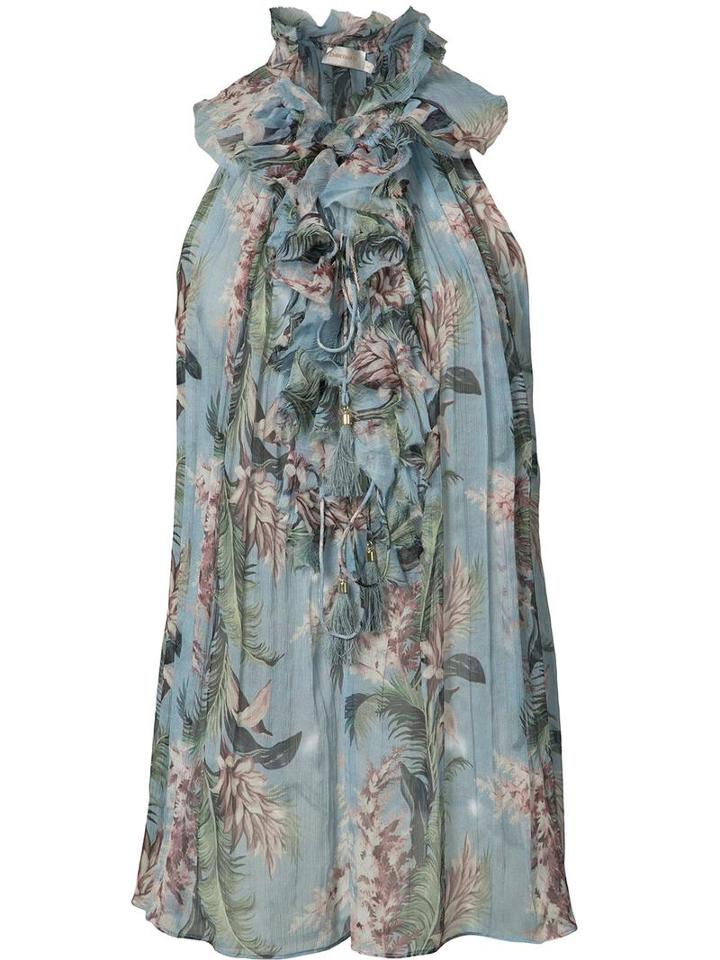 Zimmermann Floral Print Top, Women's, Size: 2, Blue, Silk