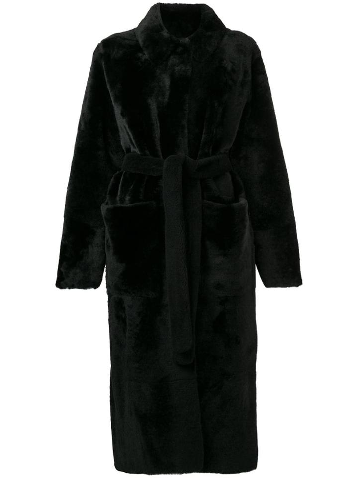 Inès & Maréchal Fur Robe Coat - Black