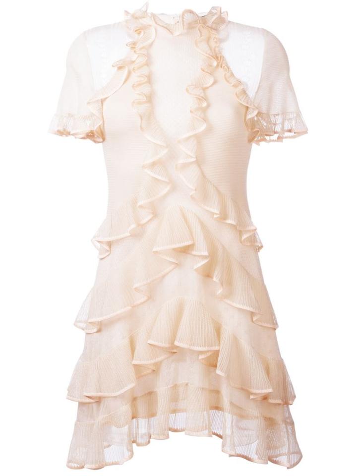 Alexander Mcqueen Ruffled Mini Dress, Women's, Size: Xs, Nude/neutrals, Silk/viscose