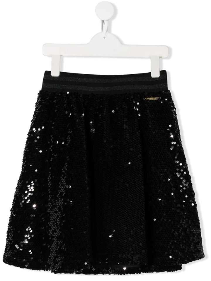 Twin-set Sequin Embroidered Flared Skirt - Black