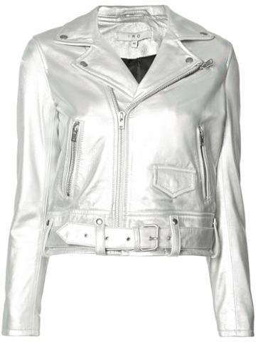Iro Cropped Biker Jacket, Women's, Size: 40, Grey, Polyester/lamb Skin