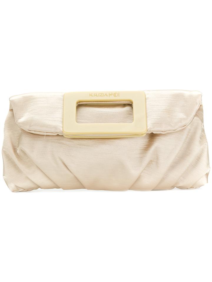 Krizia Vintage Elongated Foldover Clutch - Nude & Neutrals