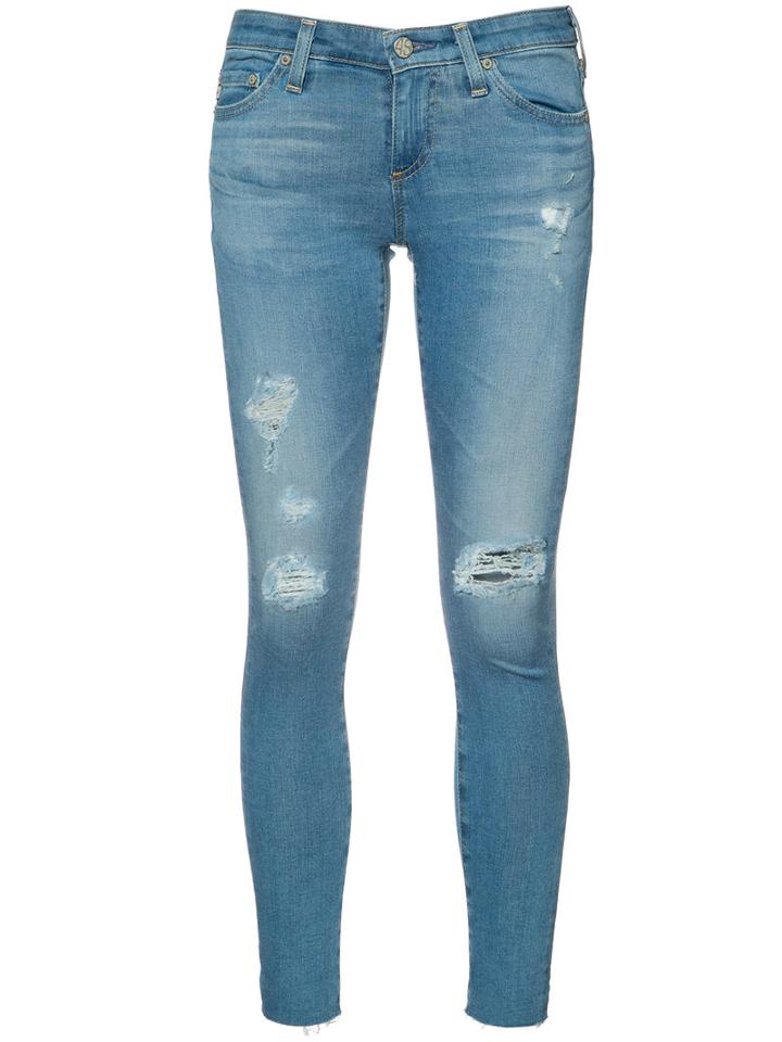Ag Jeans Ripped Super Skinny Jeans, Women's, Size: 26, Blue, Cotton/polyurethane