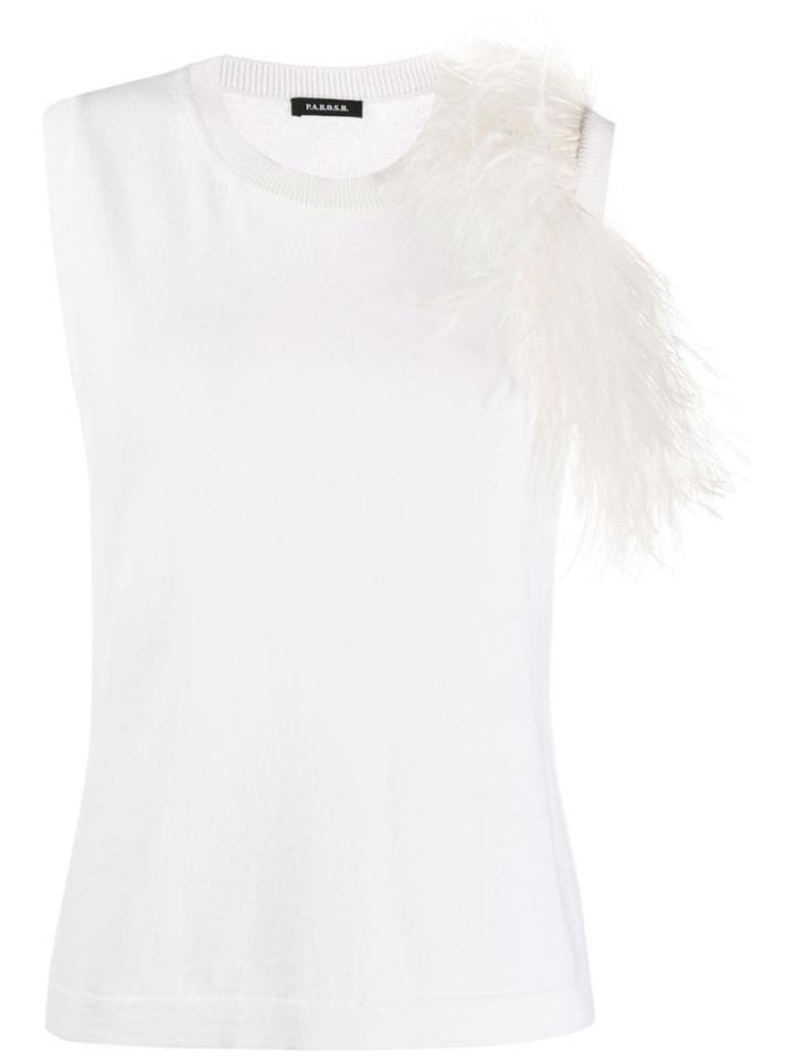 P.a.r.o.s.h. Feather Embellished Knitted Top - White