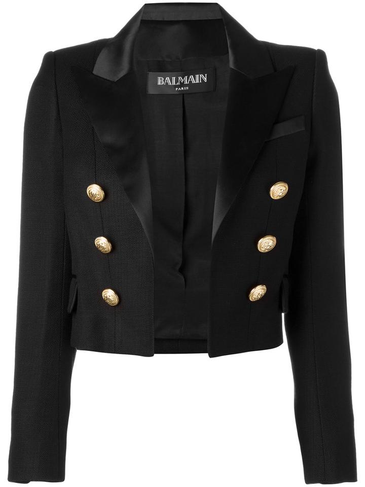 Balmain - Open Front Cropped Blazer - Women - Silk/cotton/polyester/viscose - 36, Women's, Black, Silk/cotton/polyester/viscose