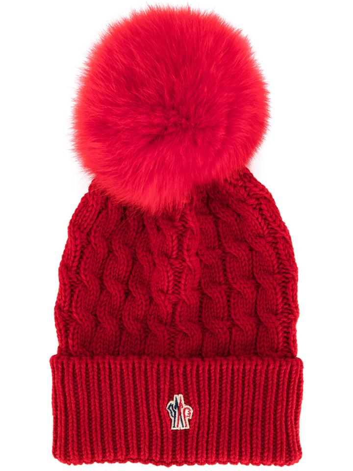 Moncler Grenoble Fur Pom Pom Beanie - Red