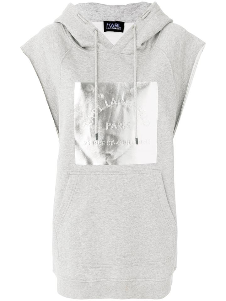 Karl Lagerfeld Metallic Logo Sleeveless Hoodie - Grey